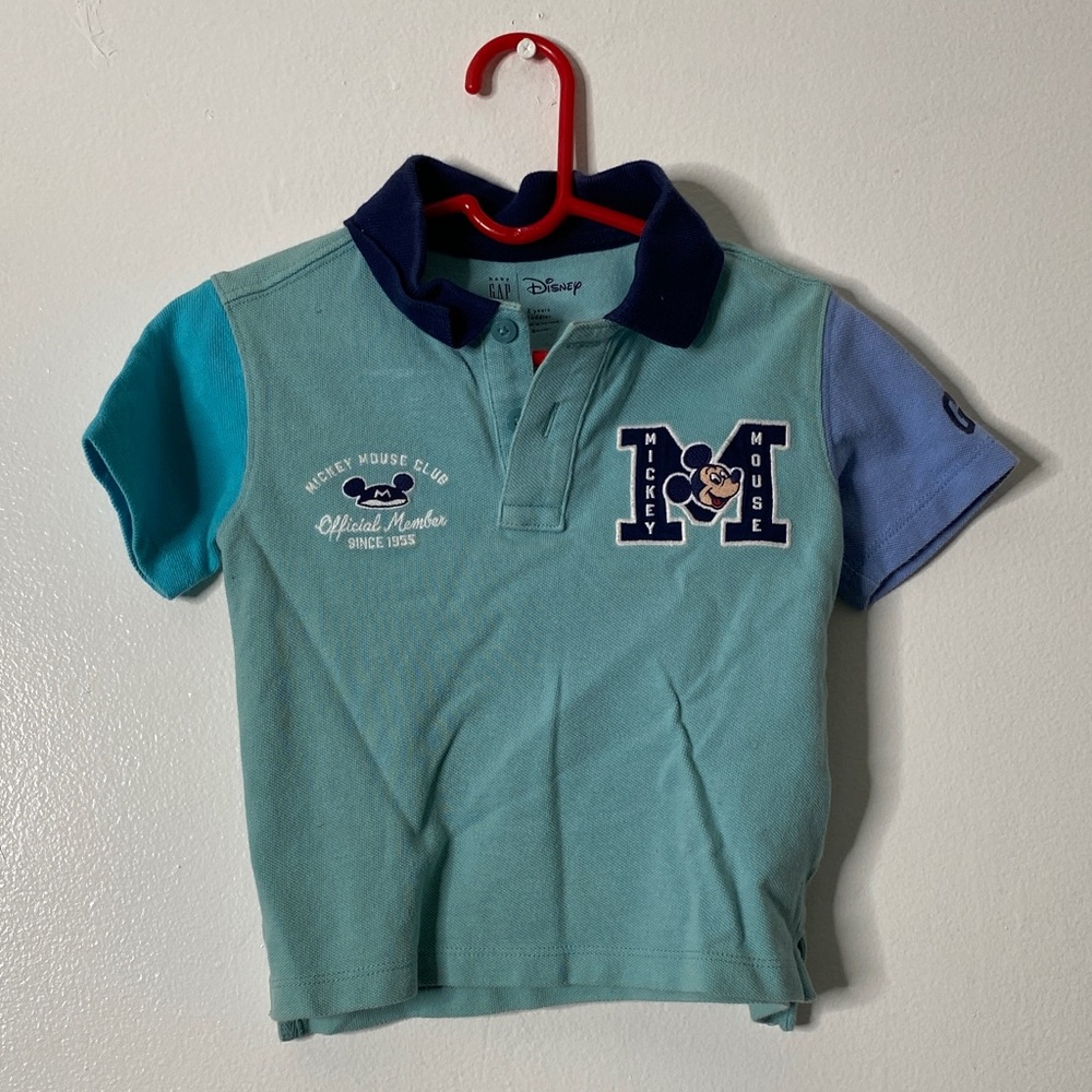 Disney Kids Mickey Polo in Teal with Navy Collar and Blue Sleeves